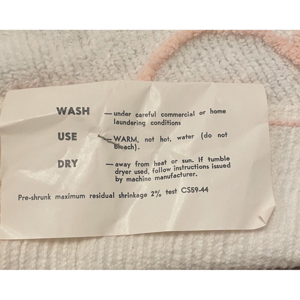 Vtg Chenille Baby Blanket Pink Kitty Blue Bibs 42” X 65” New Crib Spread - Picture 4 of 10